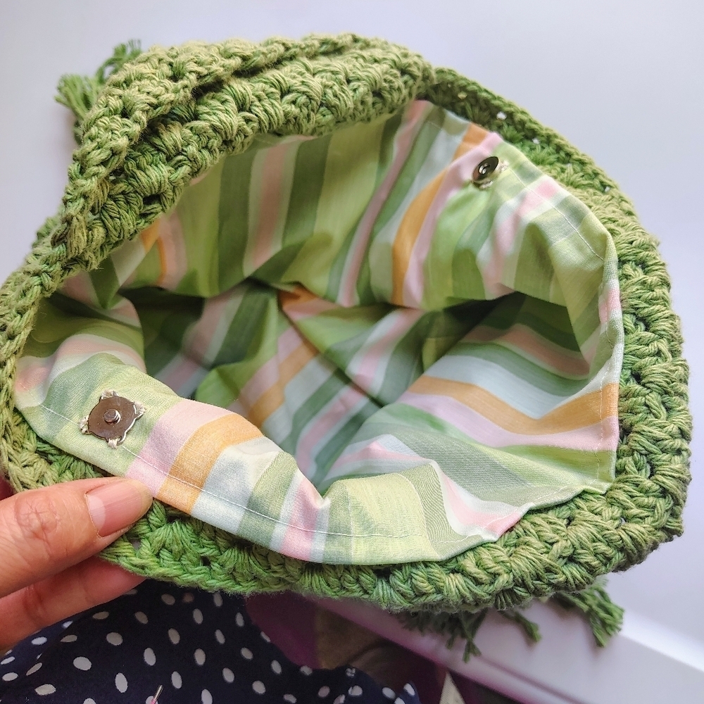 NWOT Handmade Tote Shoulder Bag Boho Chic Crochet Olive Green, Lightweight. - Picture 5 of 16